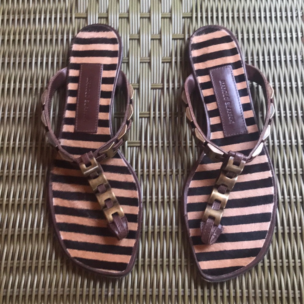 Manolo Blahnik Sandals Black Gold 10.5
